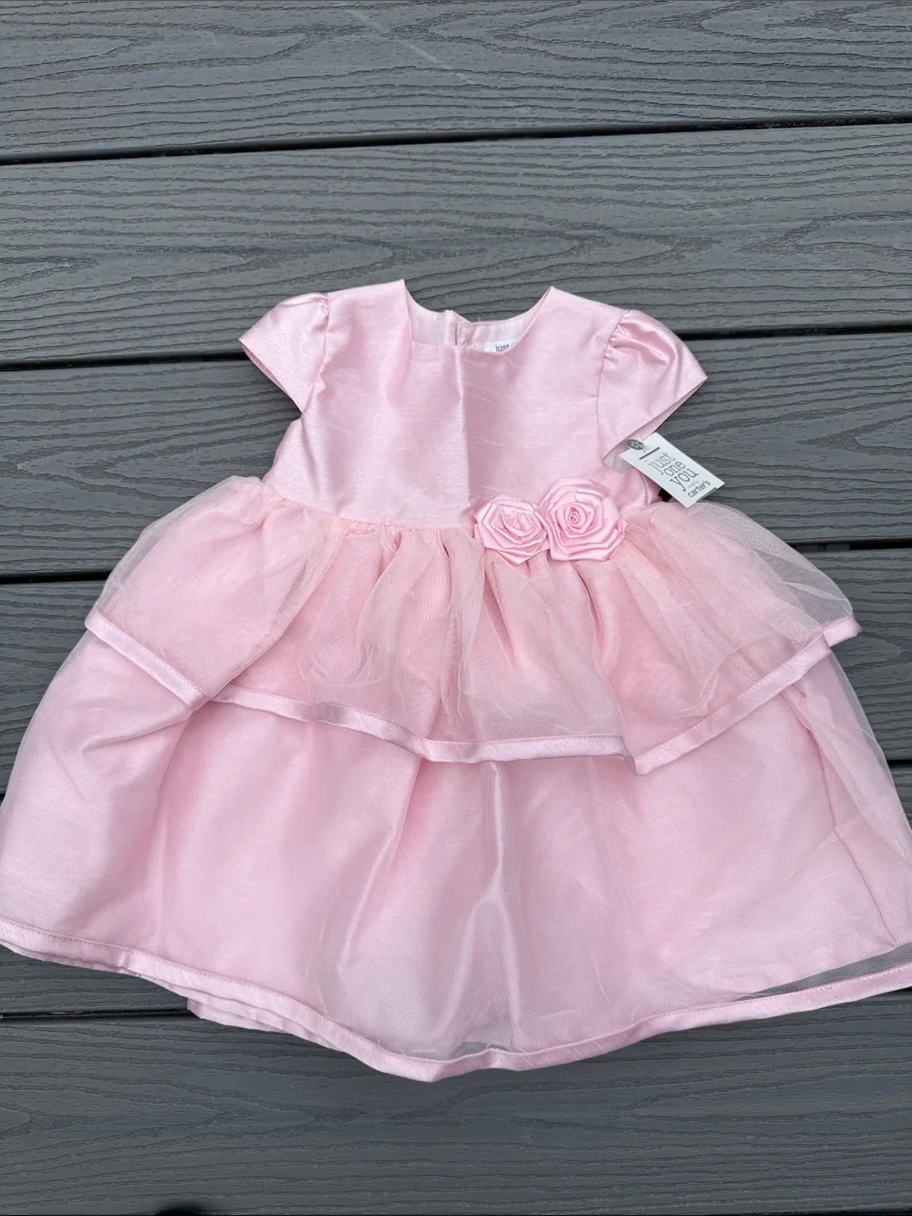 Girls' Light Pink Floral Tulle Party Dress